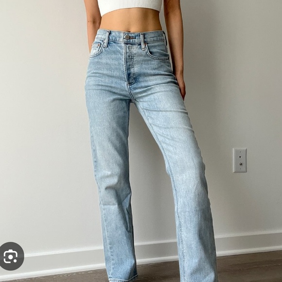 Denim Forum Arlo High Rise Straight Jeans in Light Blue - Picture 1 of 7